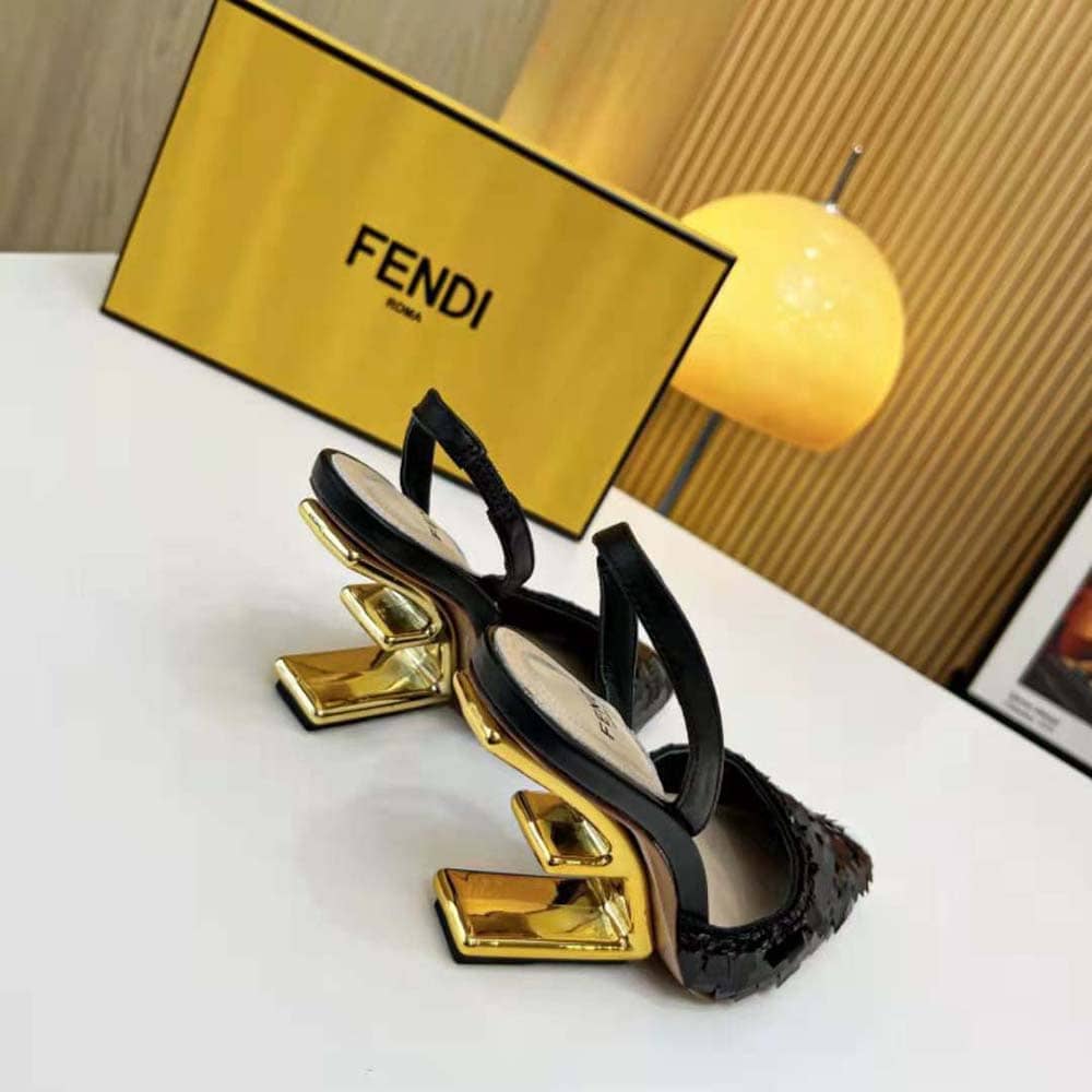 GIÀY Fendi Women Colibrì Lite Black Sequin High-heeled Slingbacks
