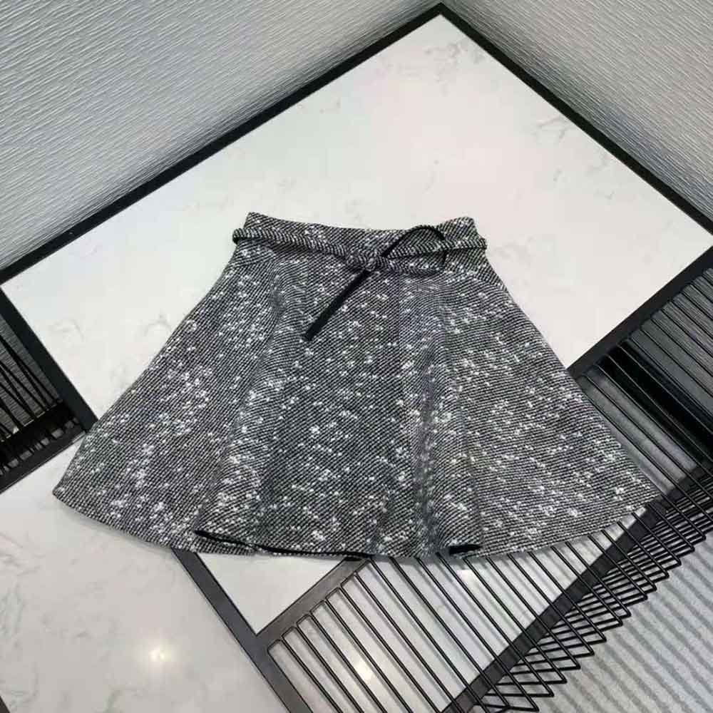 Chân váy Dior Short Skirt Black and White Wool and Silk Mouline