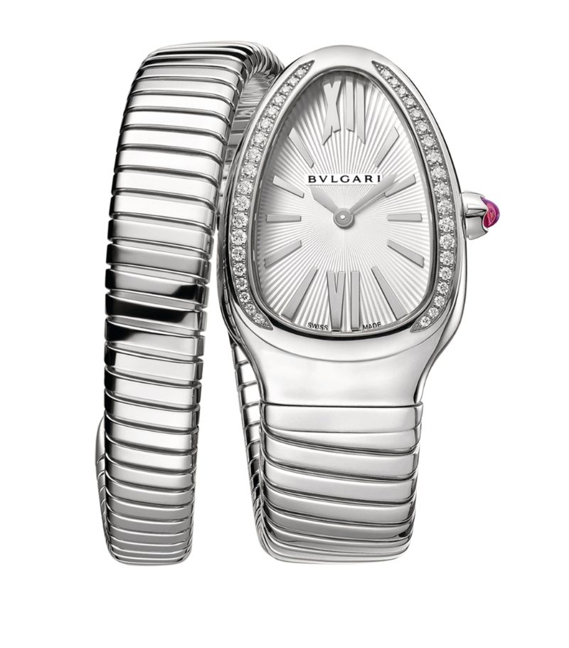 Đồng hồ BVLGARI  Stainless Steel and Diamond Serpenti Tubogas 35mm mặt số màu trắng