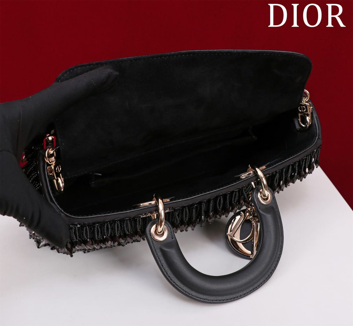 TÚI CHRISTIAN DIOR Lady-Joy embroiders tattered hạt cườm đen