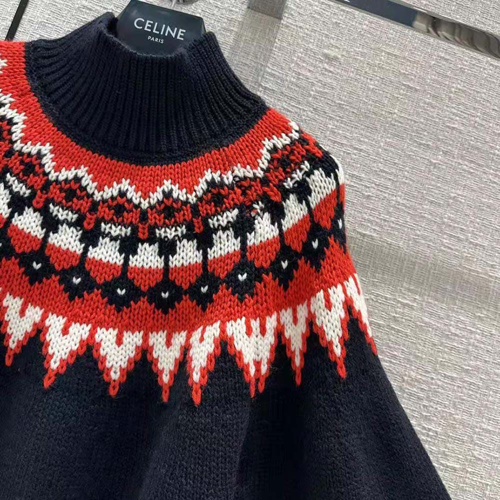 ÁO Celine Women High-Neck Sweater in Fair Isle Cashmere