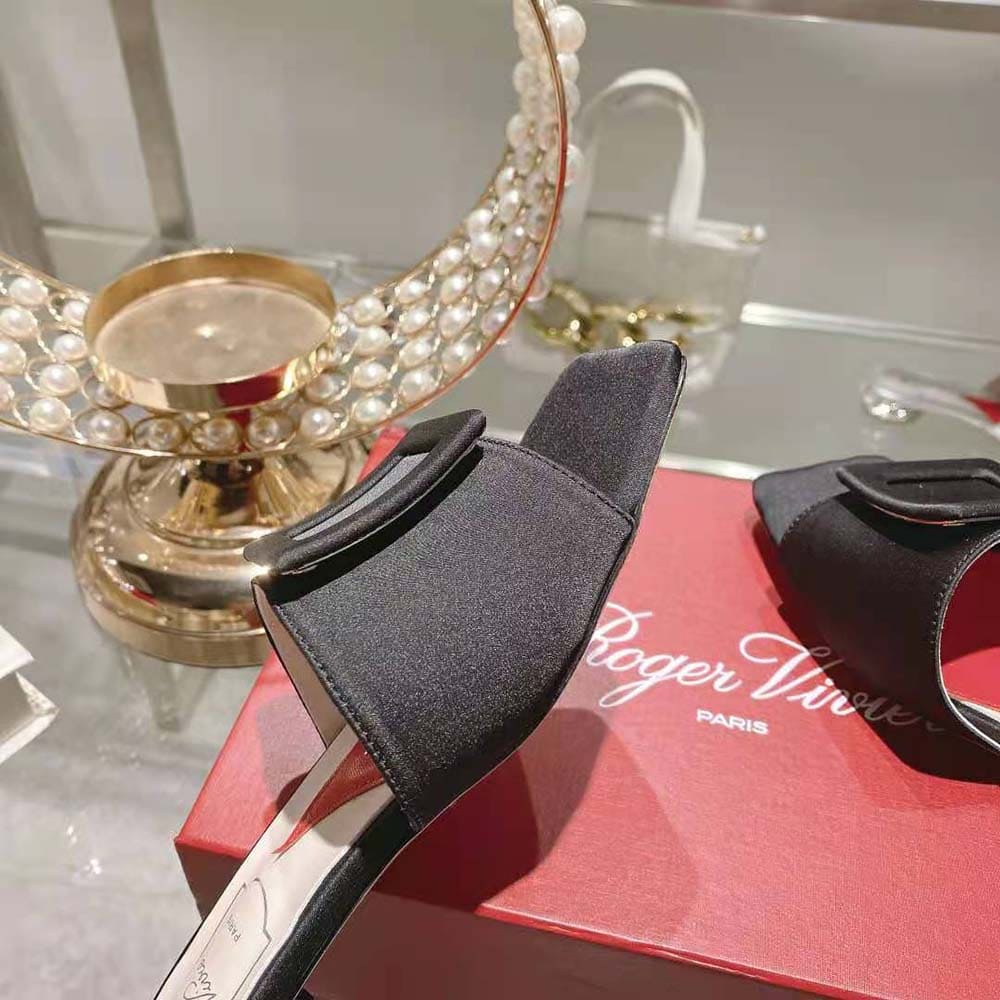 DÉP Roger Vivier Women Strass Heel Covered Buckle Mules in Satin-Black