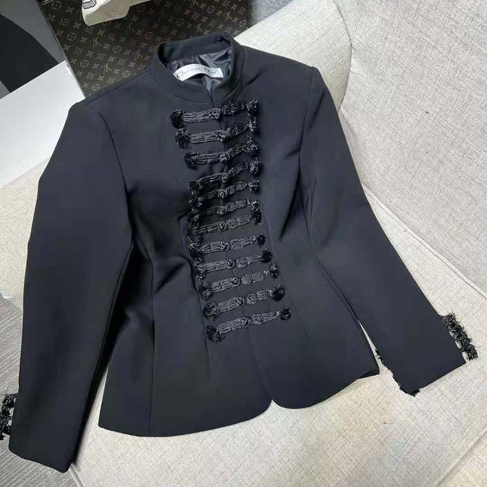 ÁO Dior Women Brandenburg Fitted Jacket Black Wool and Silk