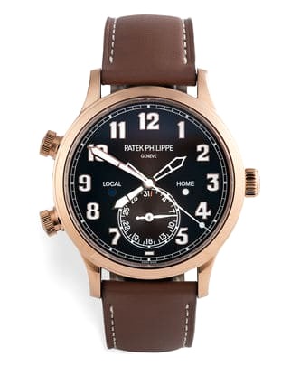 Đồng hồ Patek Philippe Calatrava Pilot Travel Time Rose Gold mặt số màu trắng