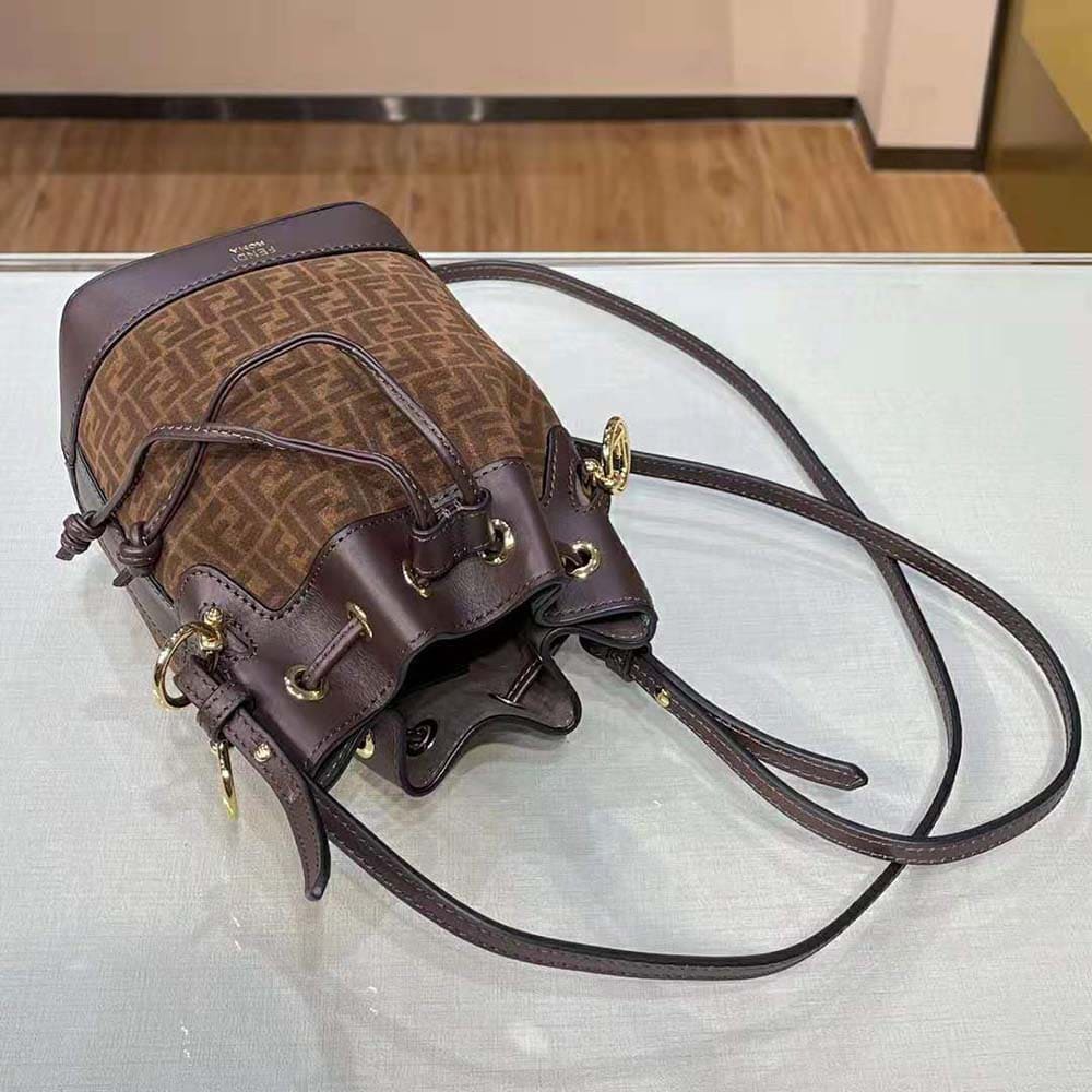 TÚI Fendi Women Mon Tresor Brown Leather Mini-Bag with FF Print