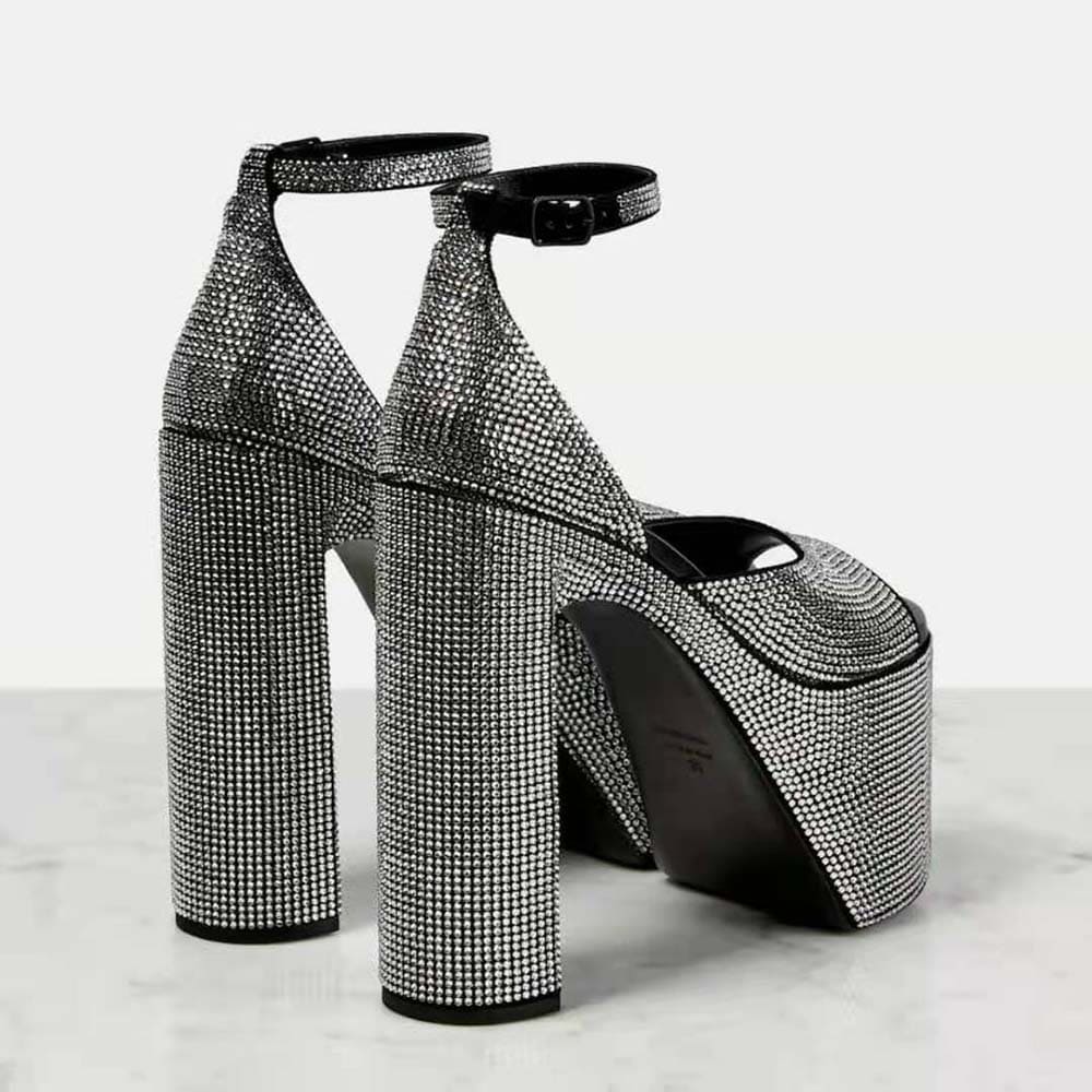 GIÀY Balenciaga Women Camden 160mm Sandal with Rhinestones in Black