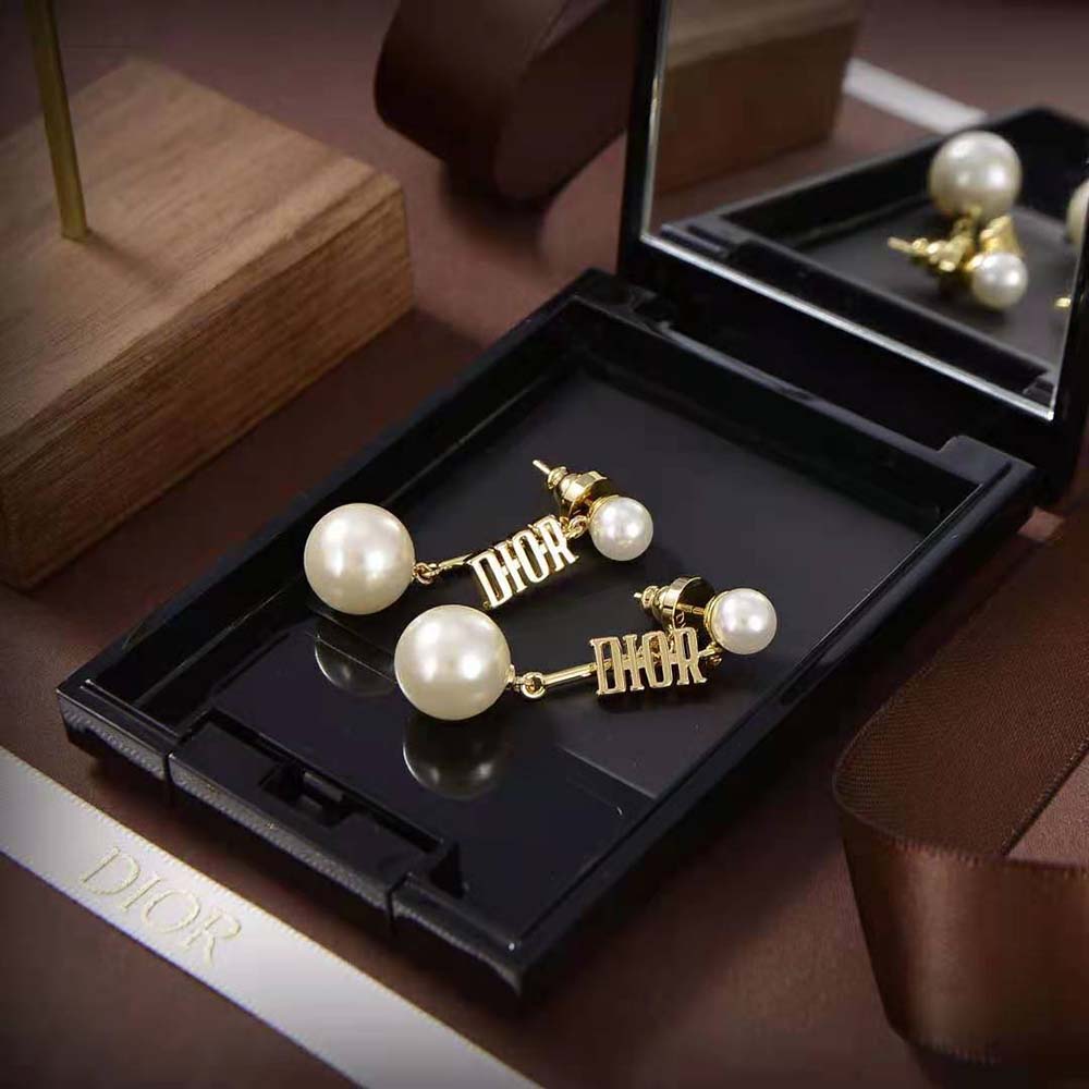BÔNG TAI Dior Women Dio(r)evolution Earrings Gold-Finish Metal and White Resin Pearls