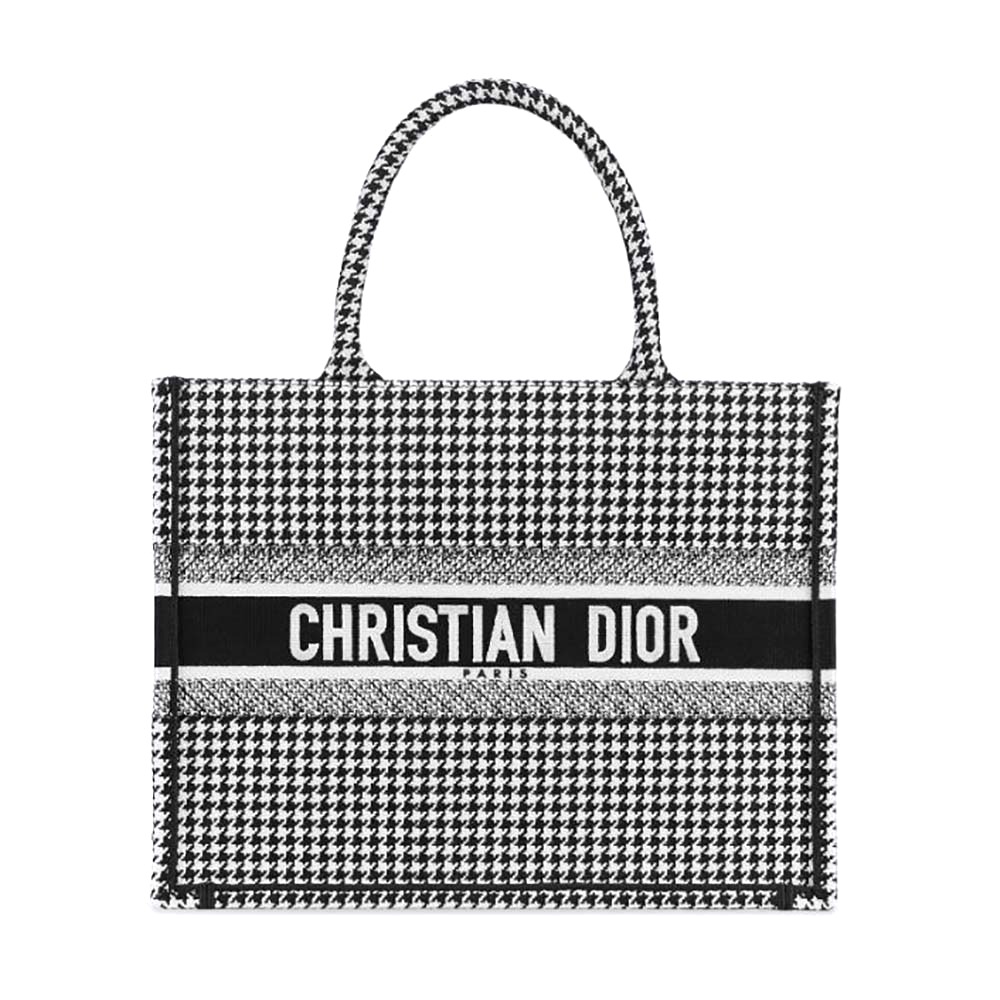 TÚI Christian Dior Book Tote Black and White Houndstooth Embroidery