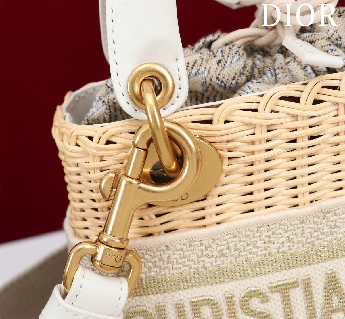 TÚI Dior Women Mini Lady Dior Bag Natural Wicker and Cream Dior Oblique Jacquard dệt tay bằng liễu gai