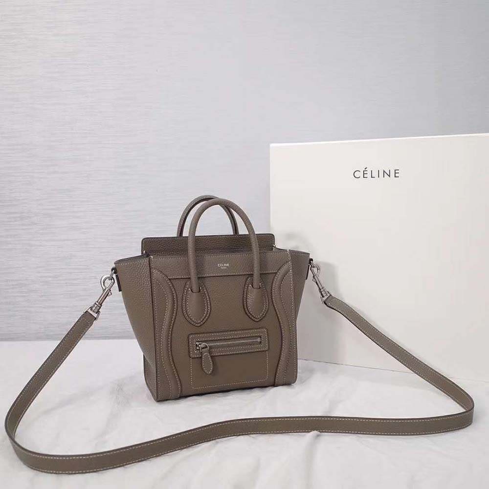 TÚI Celine Women Micro Luggage Handbag in Drummed Calfskin-Sandy