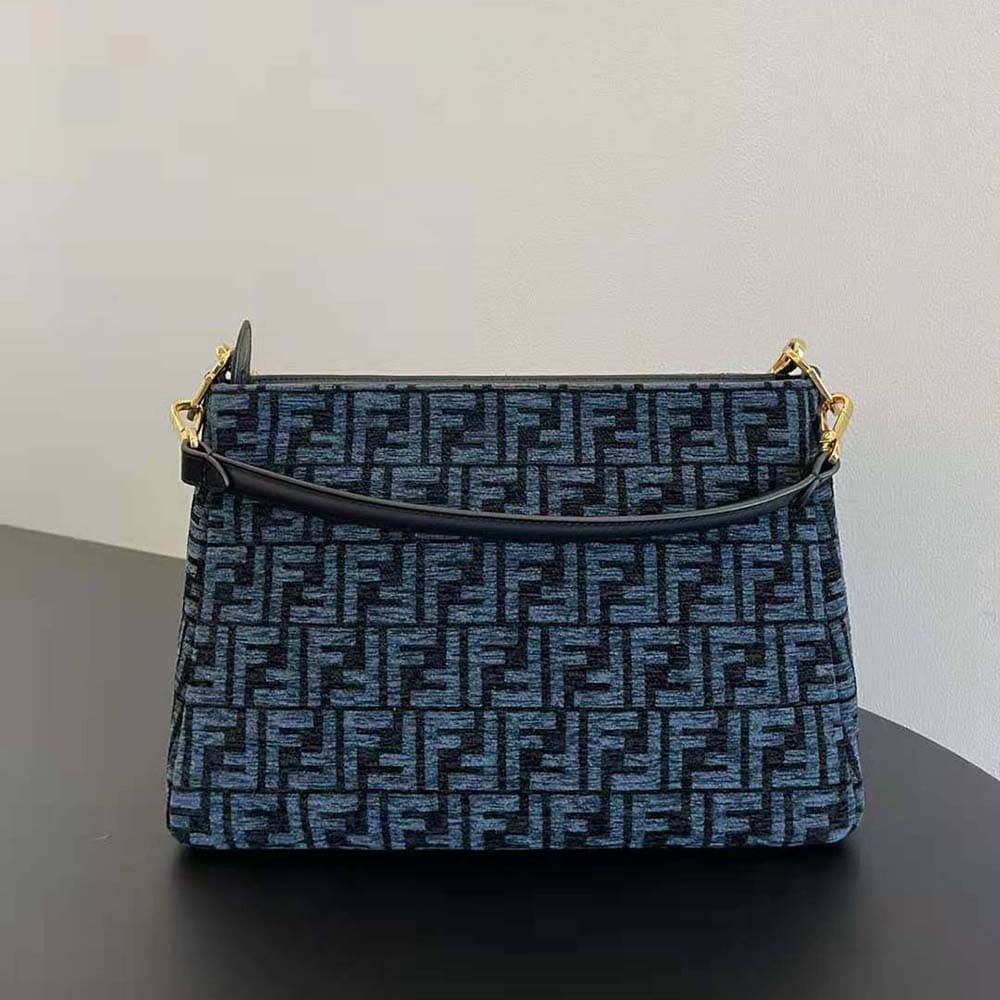 TÚI FENDI Women O’Lock Zipper Dark Blue Tapestry Fabric Bag
