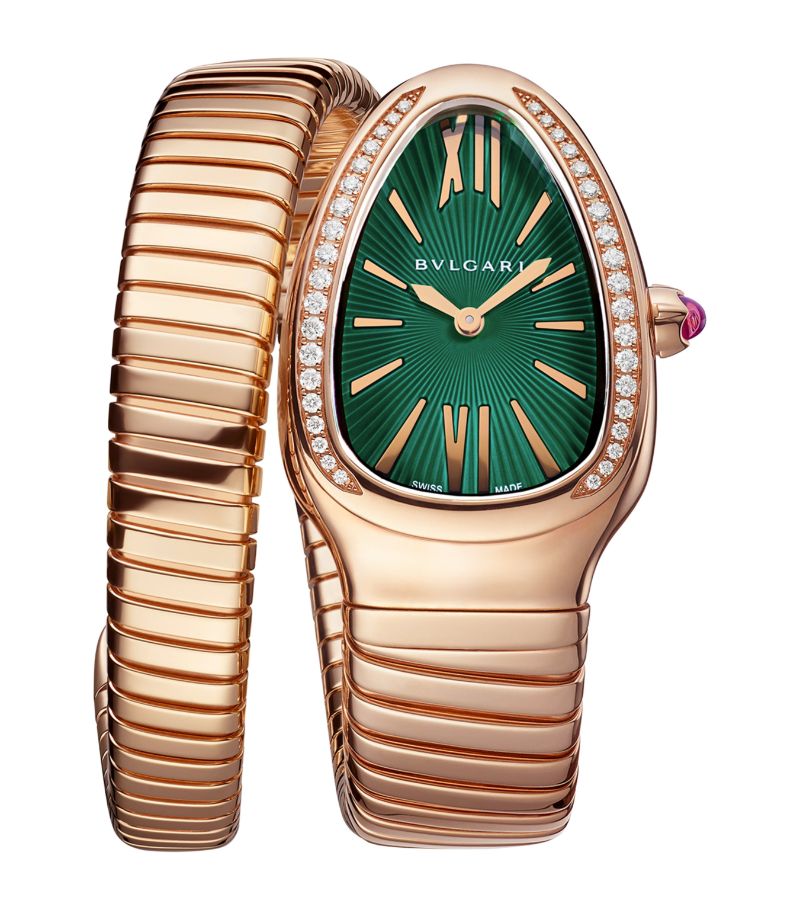 Đồng hồ BVLGARI  Yellow Gold and Diamond Serpenti Tubogas 35mm mặt số màu xanh