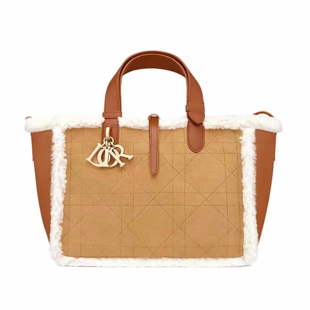 TÚI Dior Toujours Macrocannage da lộn và da cừu màu mộc cỡ trung