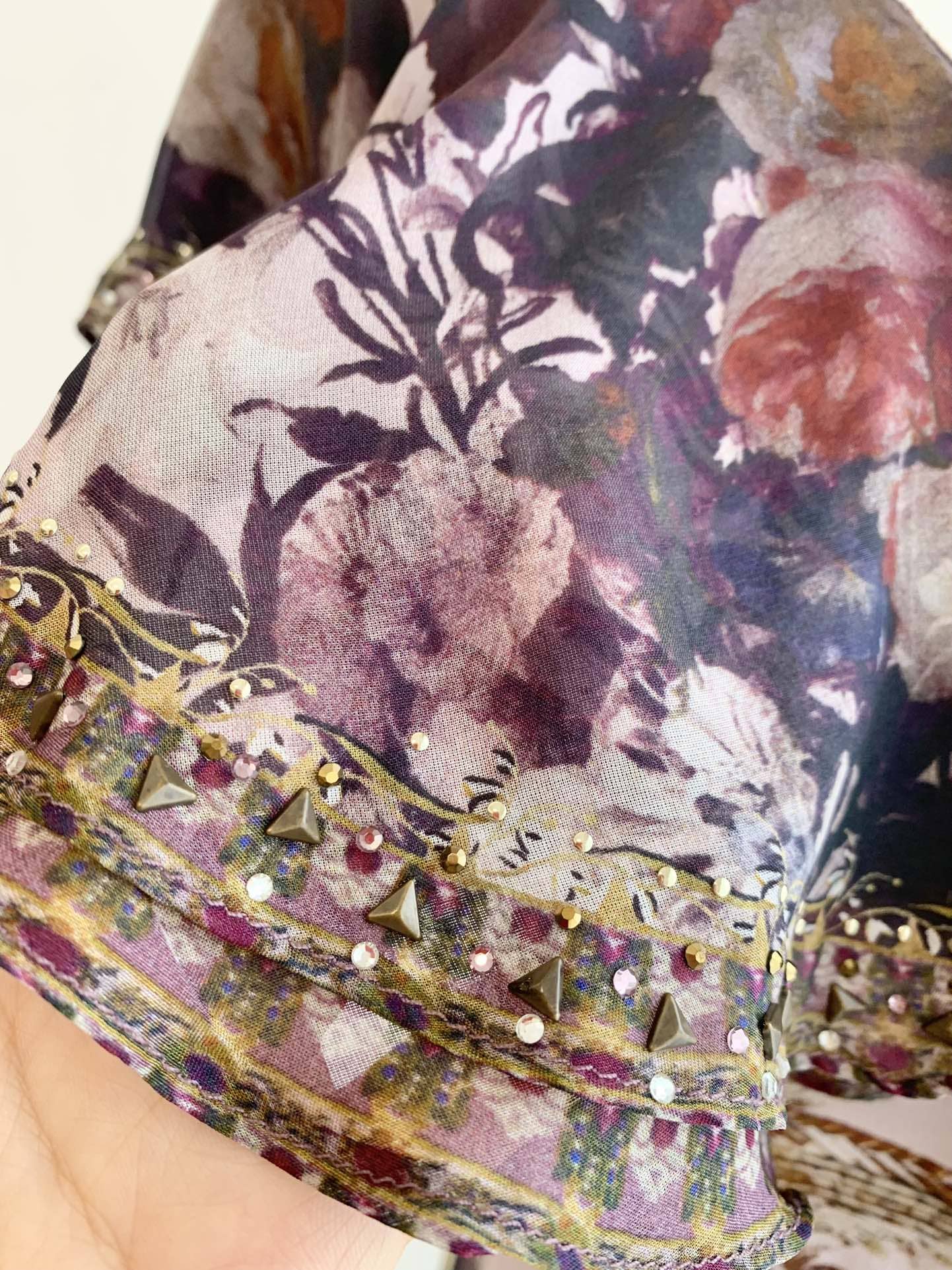 VÁY CAMILLA ROUND NECK Tuxedo Silk Diamond Purple Rose Short Sleeve High Classy