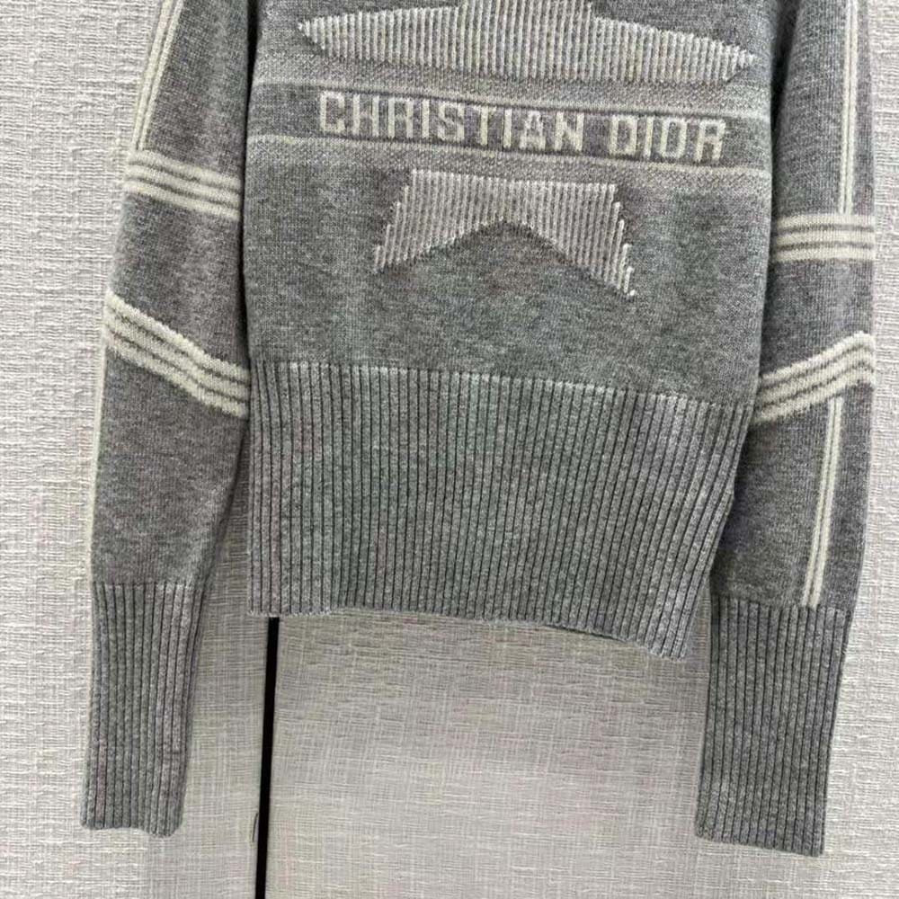 ÁO Dior Women Dioralps Stand-Collar Sweater Gray and White Three-Tone Dior Star Wool and Cashmere Knit