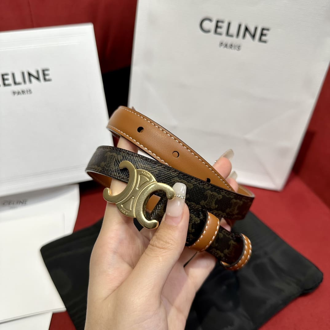 DÂY LƯNG CELINE TRIOMPHE Brown Calfskin and Gold Buckle
