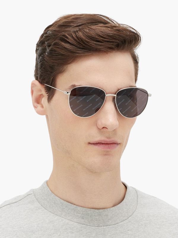 BALENCIAGA Logo-print round metal sunglasses