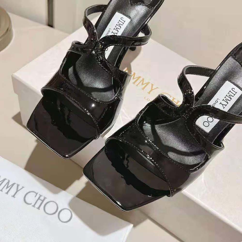 GIÀY Jimmy Choo Women Anise 95 Black Patent Leather Mules-Black