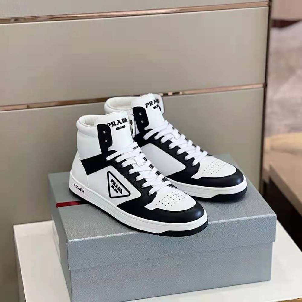 GIÀY PRADA Sporty Leather High-Top Sneakers-Black