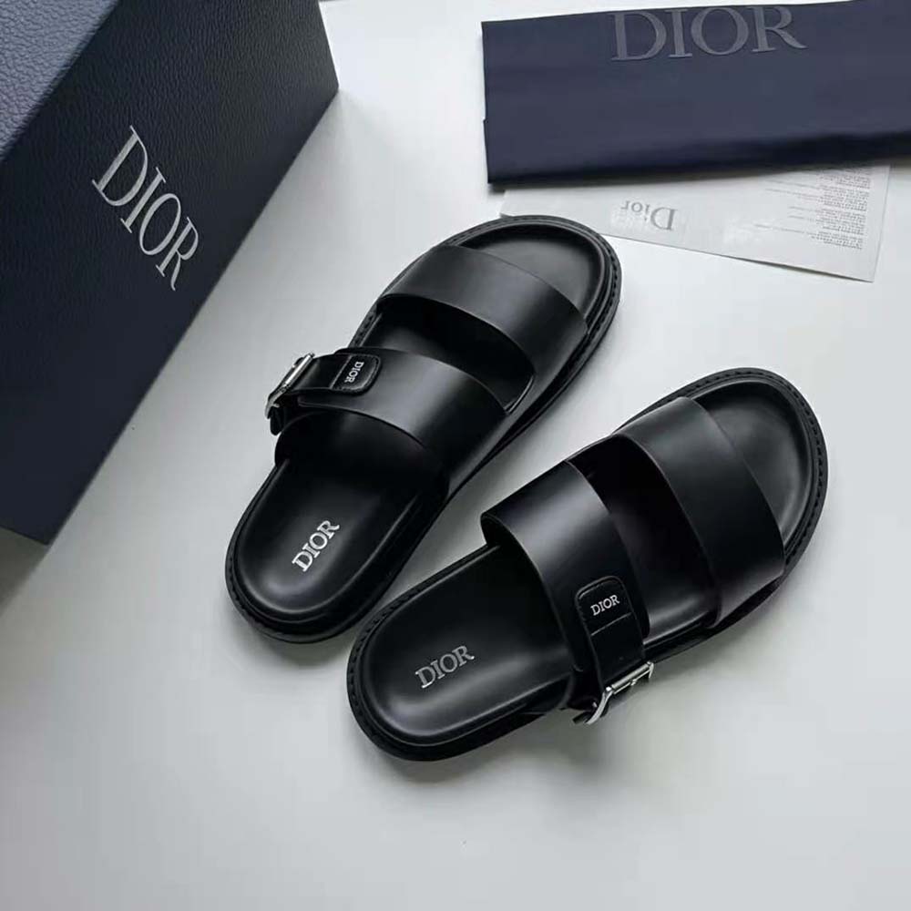 DÉP SANDAL DIOR Aqua Sandal Da bê đen mịn