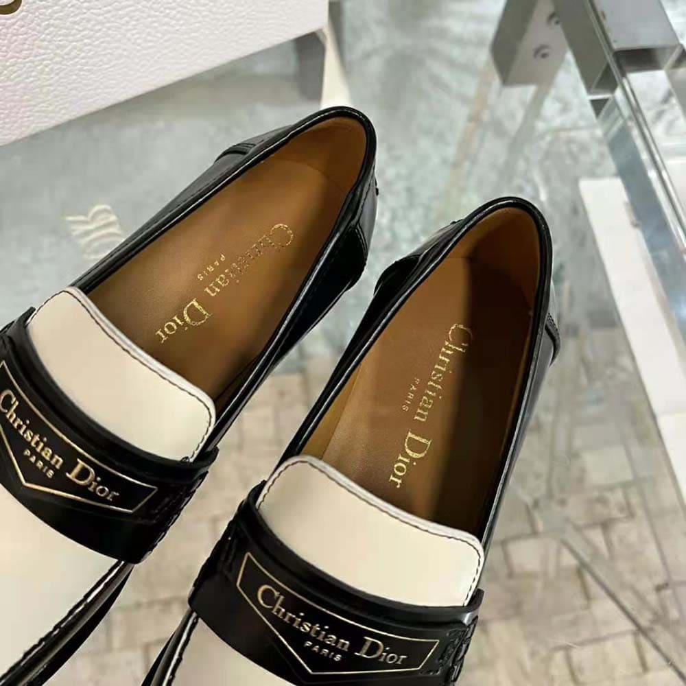 GIÀY Dior Women Boy Loafer Black and White Brushed Calfskin