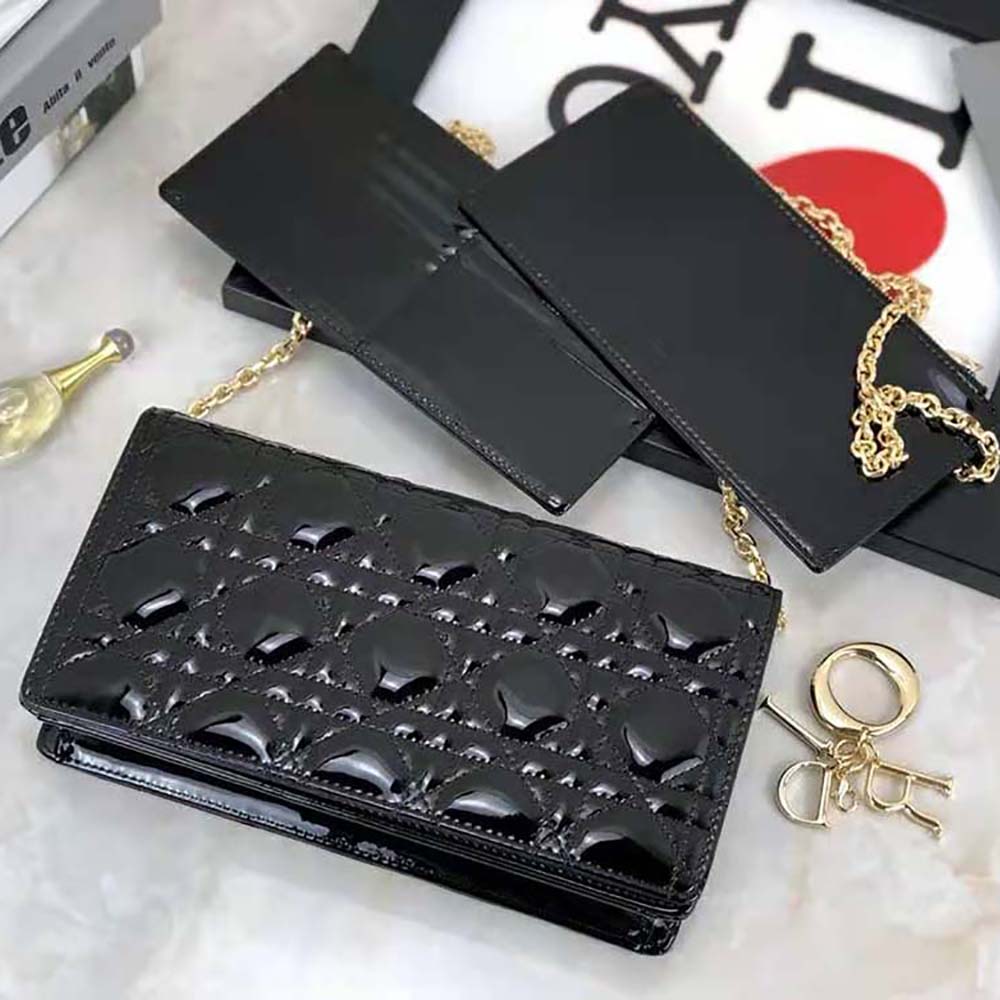 TÚI Dior Lady Dior Pouch Patent Cannage Calfskin-Black