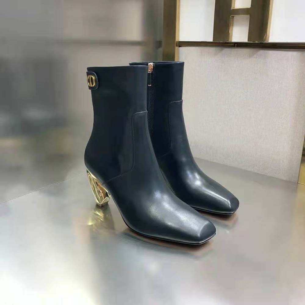 Giày Dior Women Rhodes Heeled Ankle Boot Black Supple Calfskin