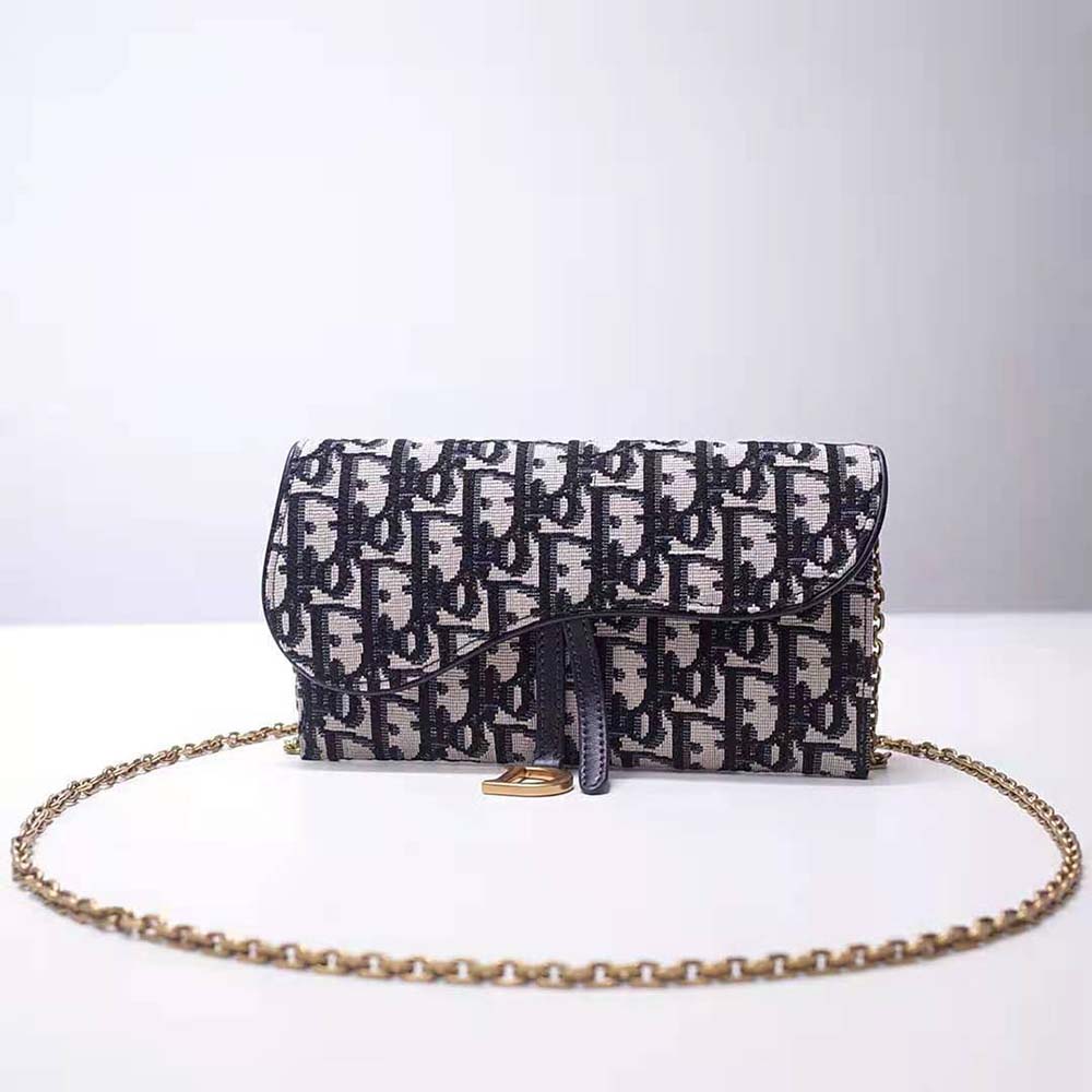 TÚI Dior Women Saddle Wallet Blue Dior Oblique Jacquard