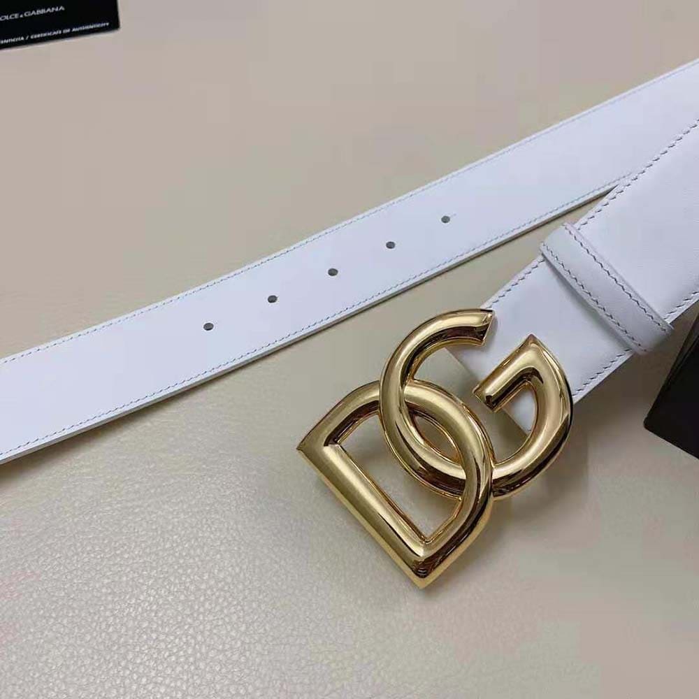 DÂY LƯNG Dolce Gabbana D&G Women Calfskin Belt with DG Logo-White