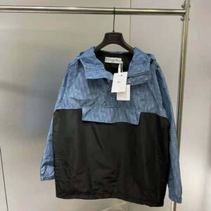 ÁO Dior Women Oblique Hooded Anorak Navy Blue and Blue Technical Cotton Jersey