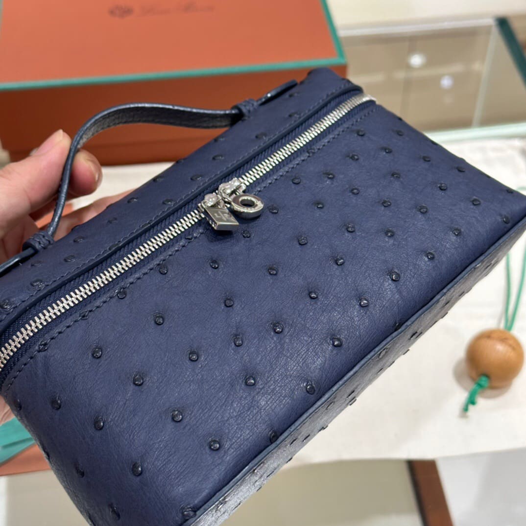 TÚI Loro Piana Women Extra Pocket L27 in Ostrich Leather Blue da đà điểu(Gía Liên Hệ)