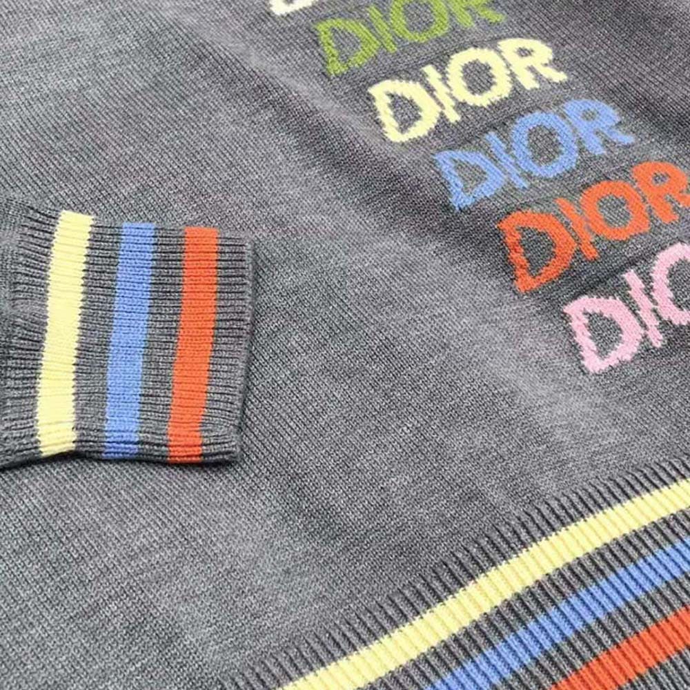 ÁO Dior Men Sweater Gray Wool and Cashmere Intarsia