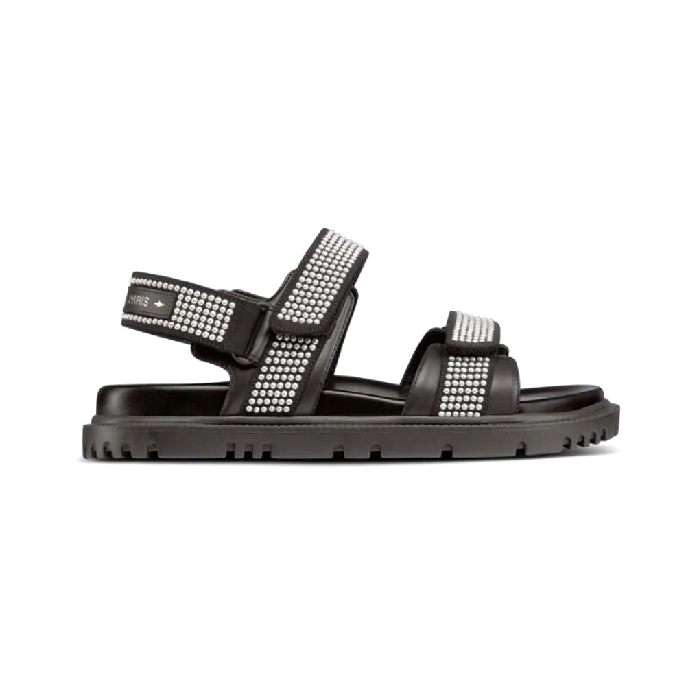 DÉP SANDAL DIOR Dioract Sandal Black Technical Fabric and White Resin Pearls
