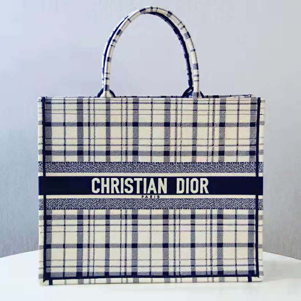 TÚI Dior Women Book Tote Blue Check’n’Dior Embroidery