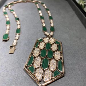 Vòng cổ BVLGARI Serpenti Kim cương Malachite vàng hồng 18K