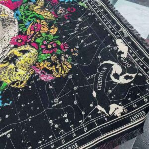 KHĂN Dior Women Zodiac Square Scarf Navy Black Silk Twill