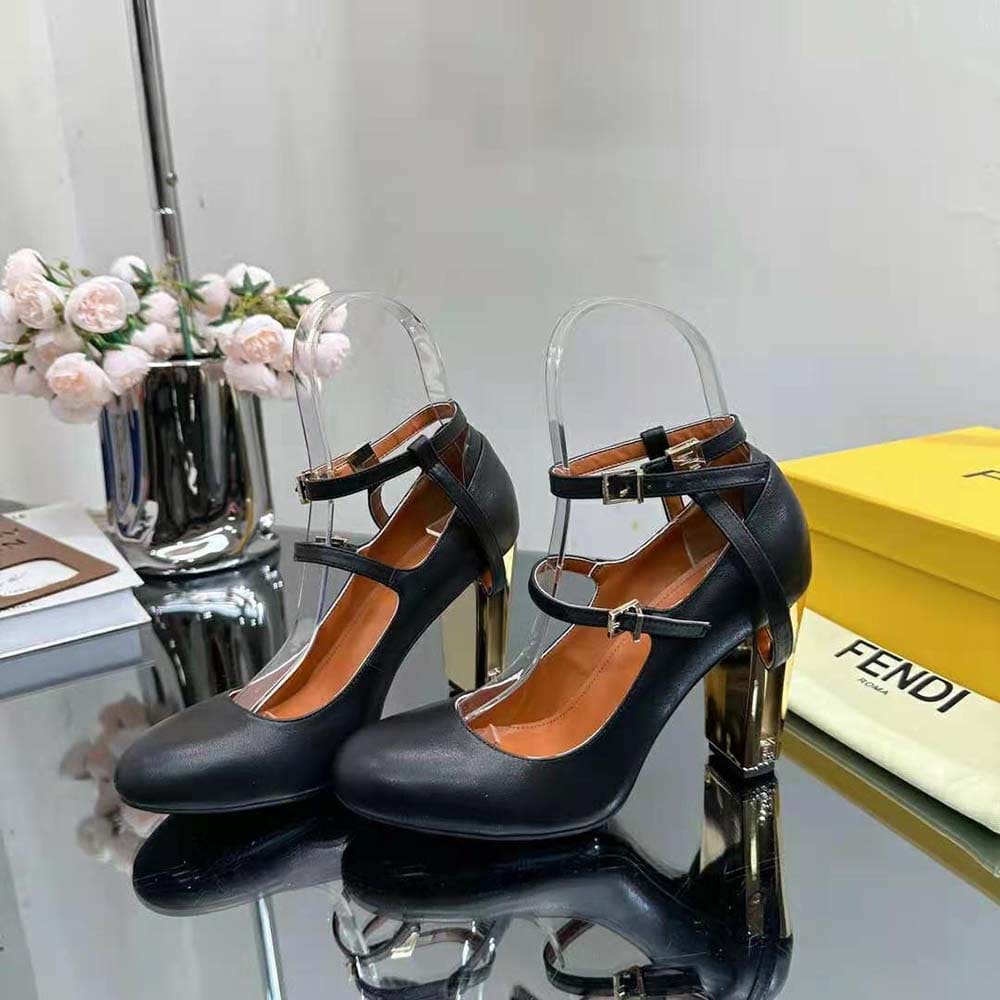 GIÀY Fendi Women Delfina Black Leather High-Heeled Pumps-Black