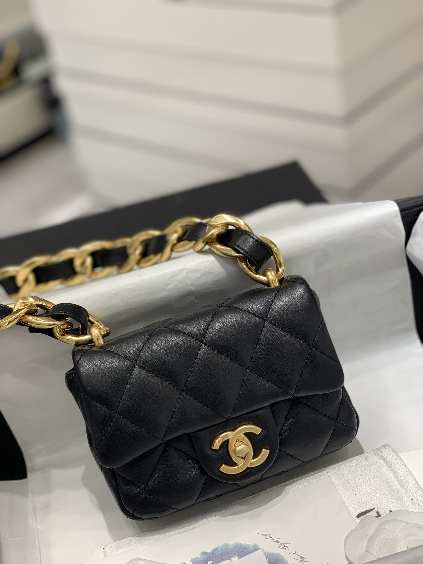 TÚI CHANEL CF mini 13 black đen da HAAS