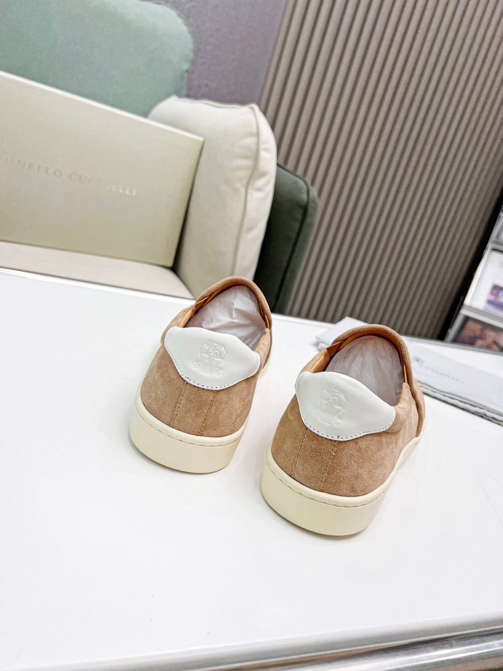 GIÀY BRUNELLO CUCINELLI Suede Light Brown Slip on shoes