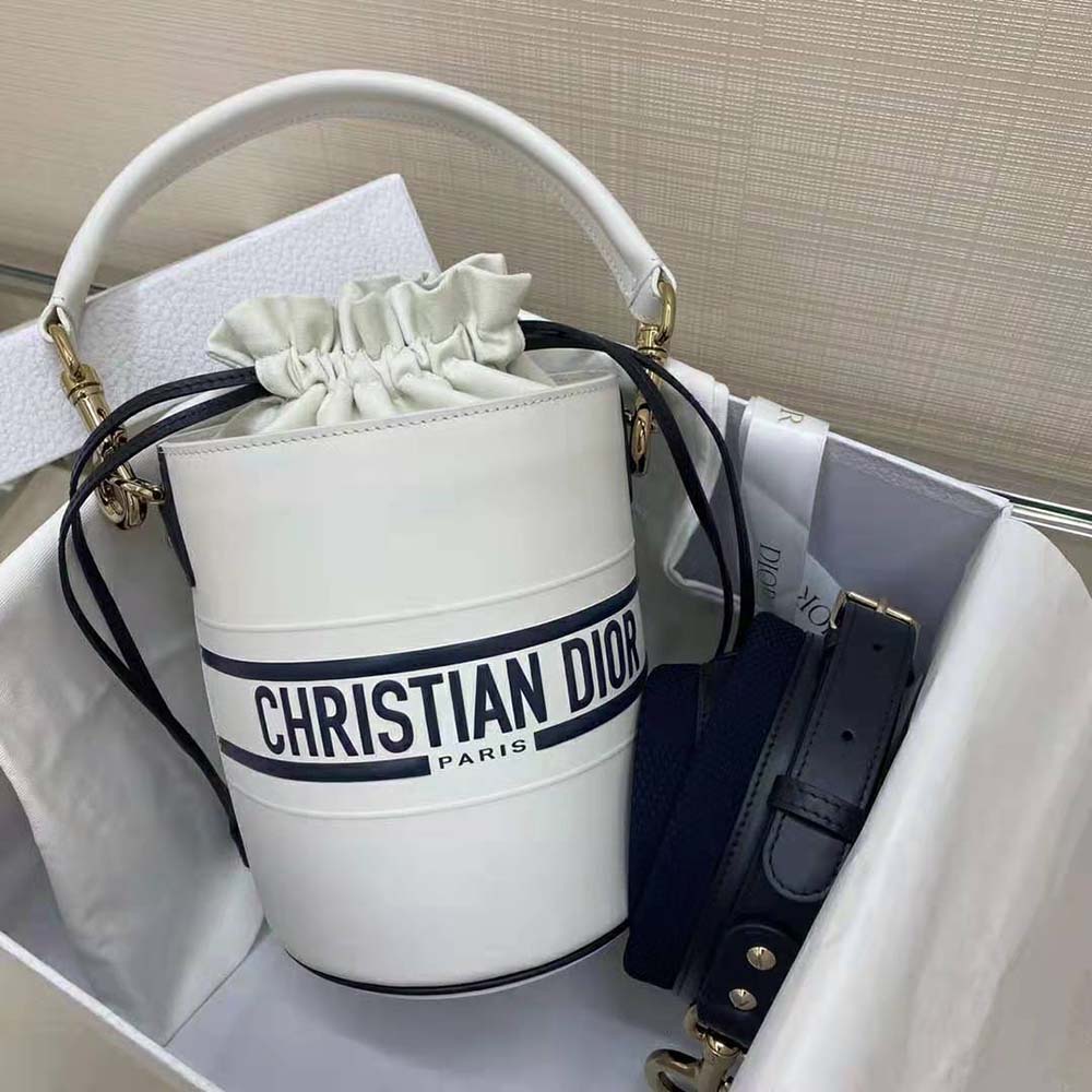 TÚI Dior Women Small Dior Vibe Bucket Bag White and Blue Smooth Calfskin