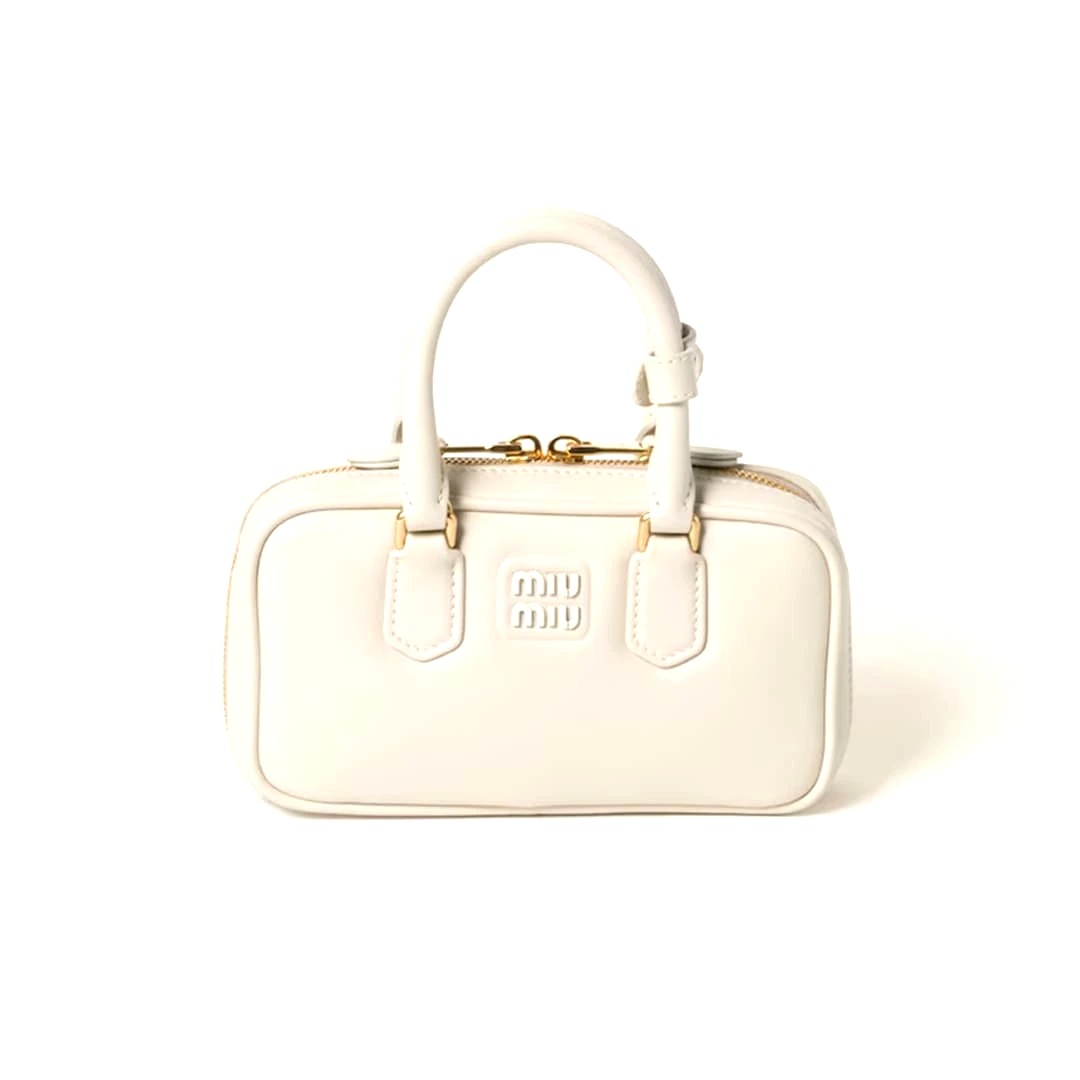 TÚI MIU MIU BOWLING WHITE CALFSKIN BLACK MÀU TRẮNG