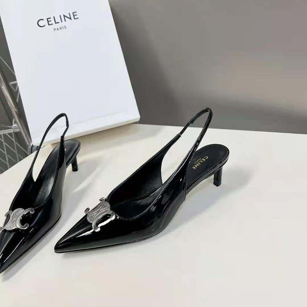 GIÀY Celine Women Alma Triomphe Slingback in Glossy Calfskin