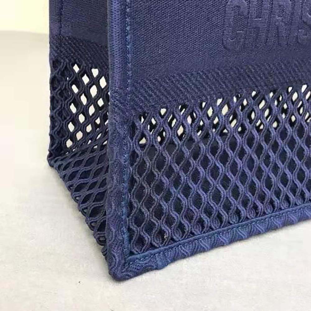 TÚI Dior Women Small Dior Book Tote Blue Mesh Embroidery
