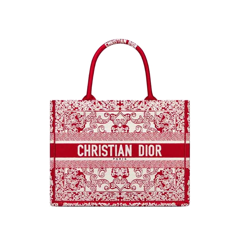 TÚI Christian Dior Book Tote White and Red Dior Bandana Embroidery