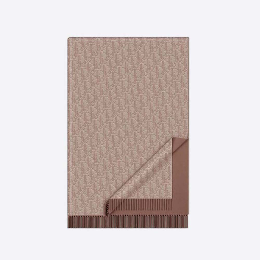 KHĂN Dior Oblique Double-Sided Blanket Beige Cashmere and Wool hai mặt