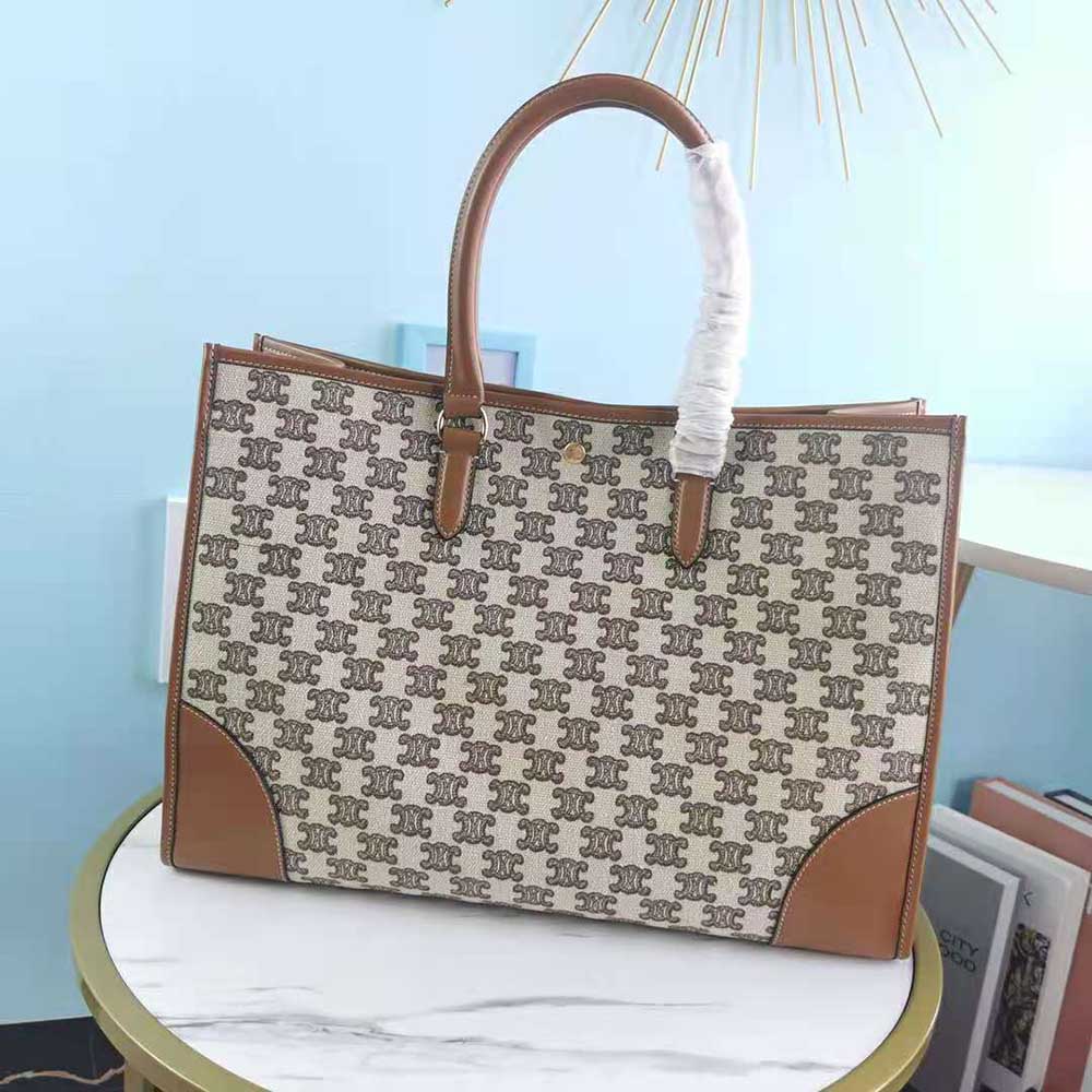 TÚI Celine Women Horizontal Cabas in Textile with Triomphe Embroidery-Brown