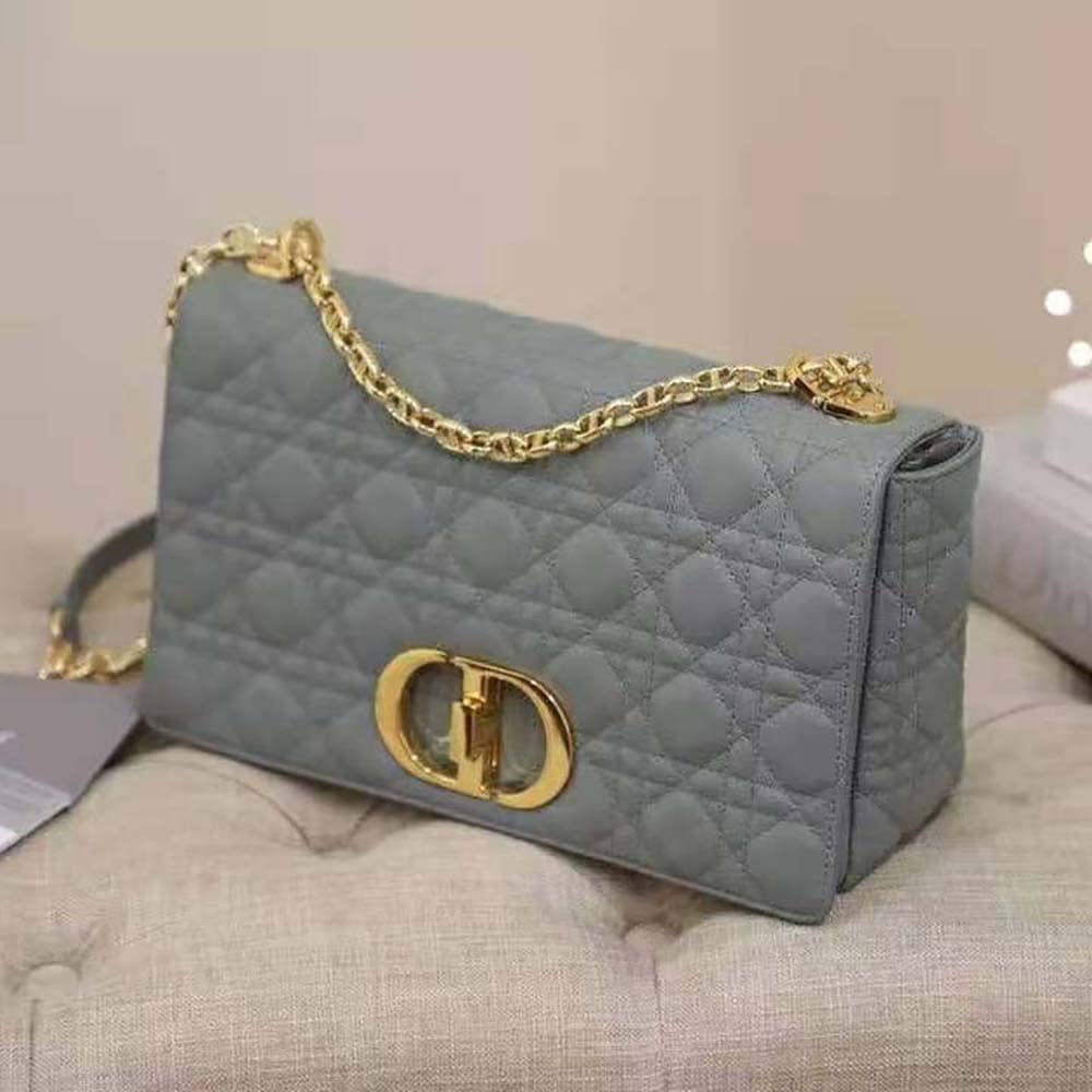 TÚI Dior Women Large Dior Caro Bag Supple Cannage Calfskin-Silver Top Quality