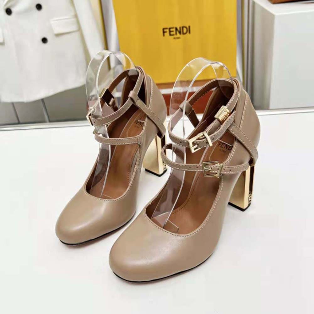 GIÀY Fendi Women Delfina Dove Gray Leather High-heeled Court Shoes