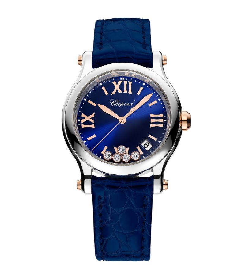 Đồng hồ CHOPARD Rose Gold and Diamond Happy Sport 36mm mặt số màu xanh