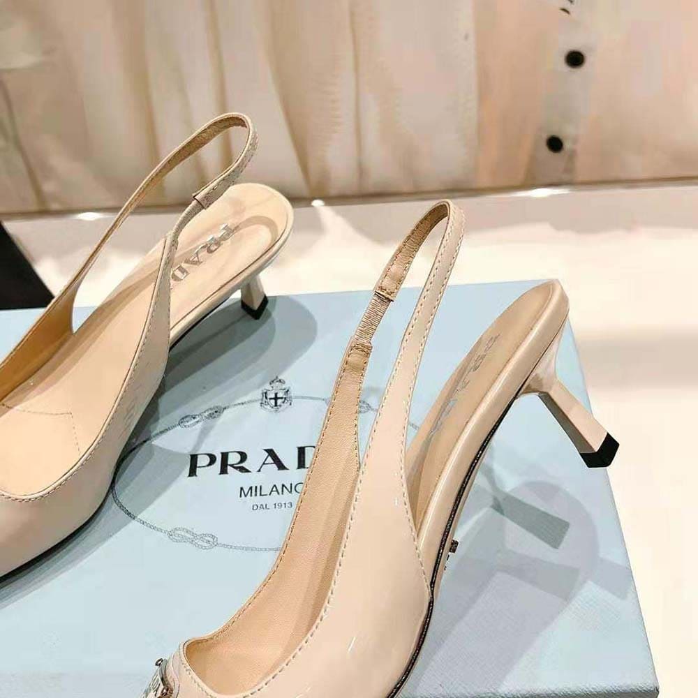 GIÀY Prada Women Patent-Leather Slingback Pumps-White